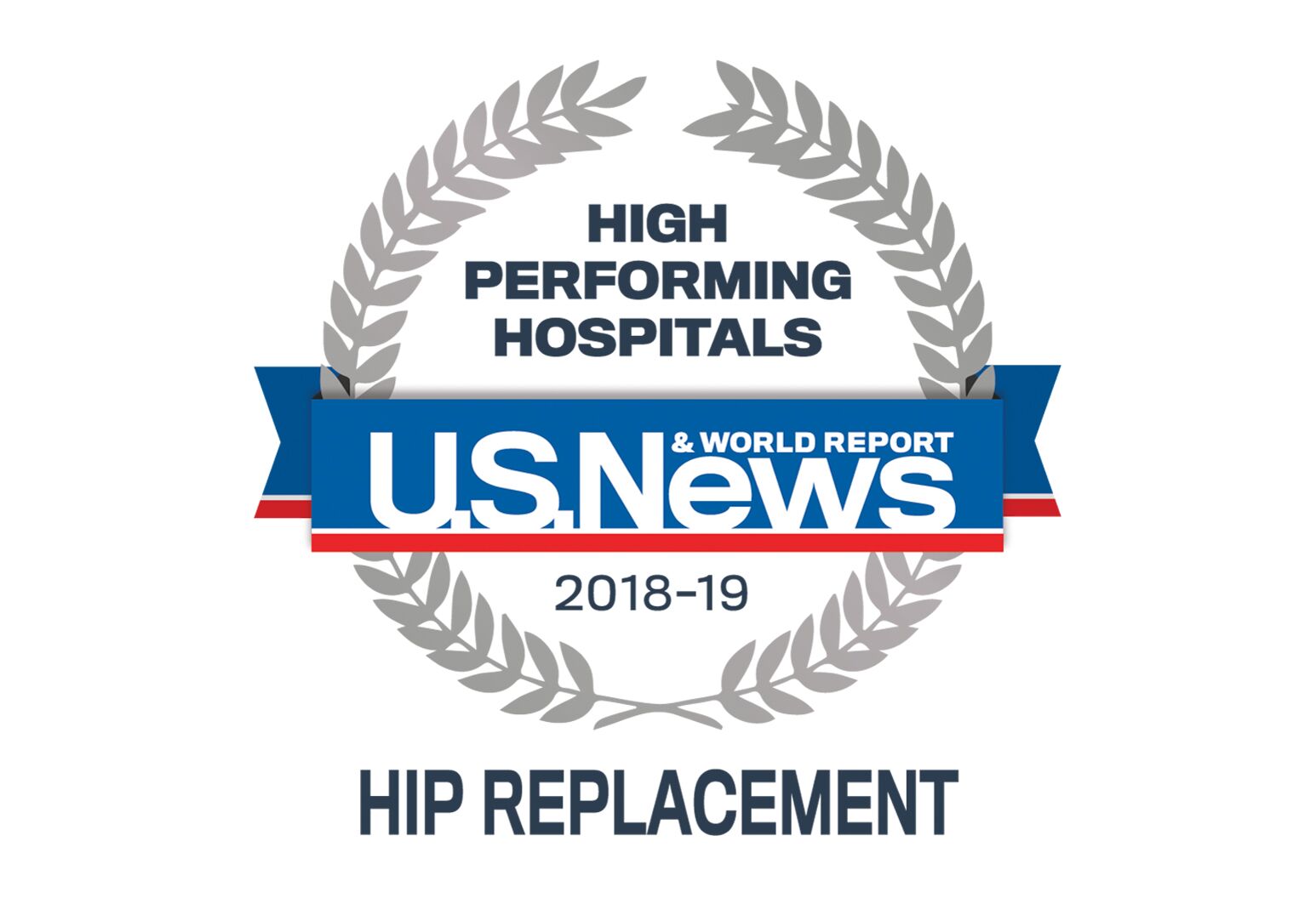 US News badge showing high performance in hip replacement