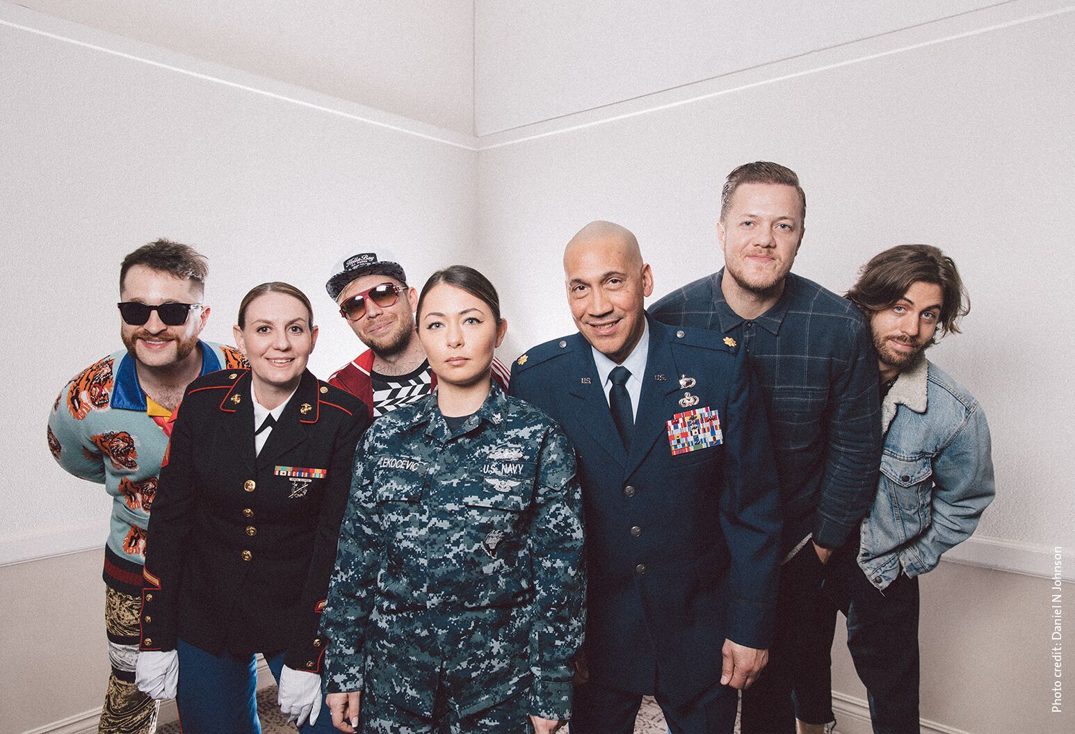 Imagine Dragons with military personnel