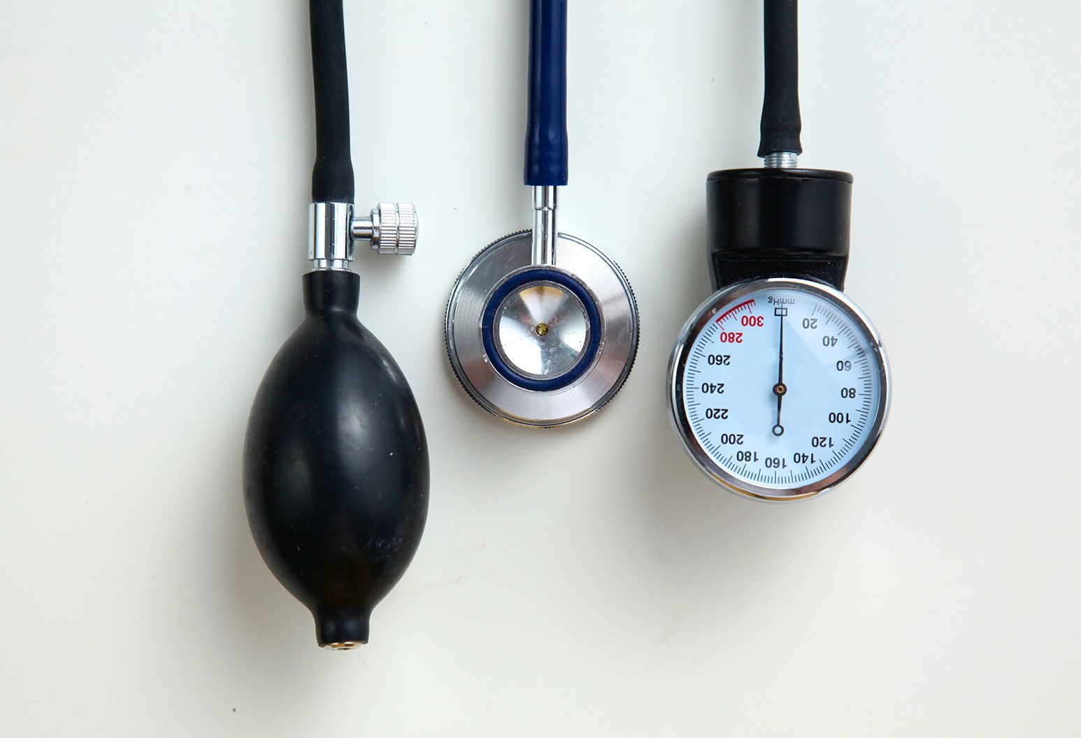 Blood pressure cuff and stethoscope.
