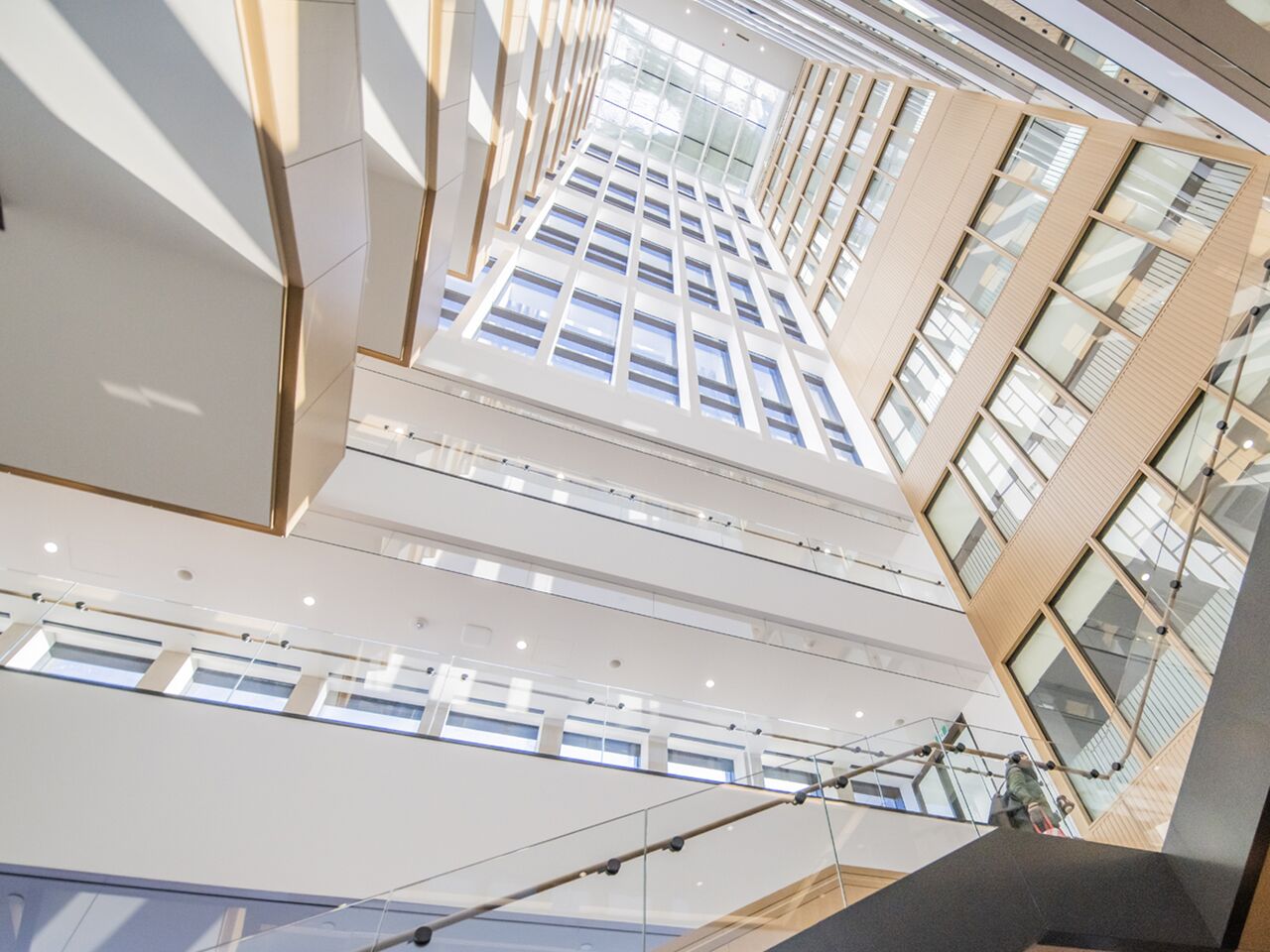alt="bright atrium staircase and skylights" alt="bright atrium staircase and skylights"