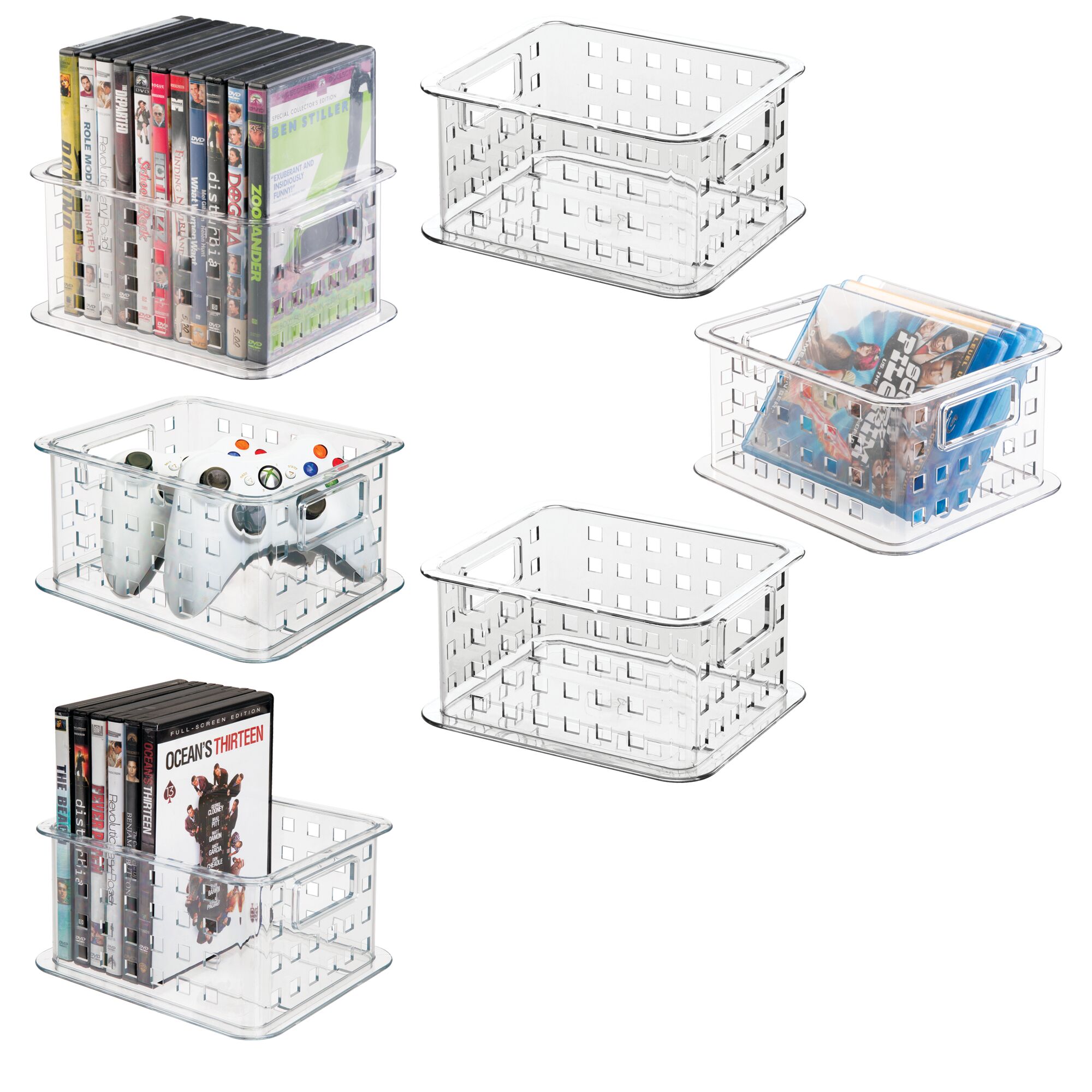 mDesign Plastic Stackable Video Game/DVD Storage Organizer Bin Clear