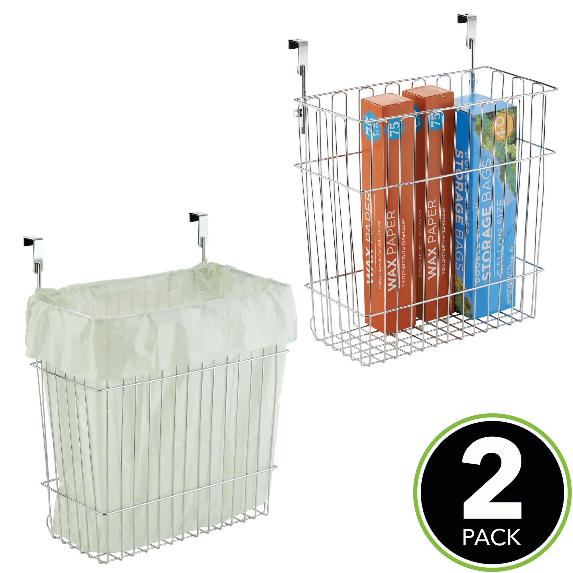 mDesign Wire Over Door Kitchen Storage Basket/Trash Can, 2 Pack