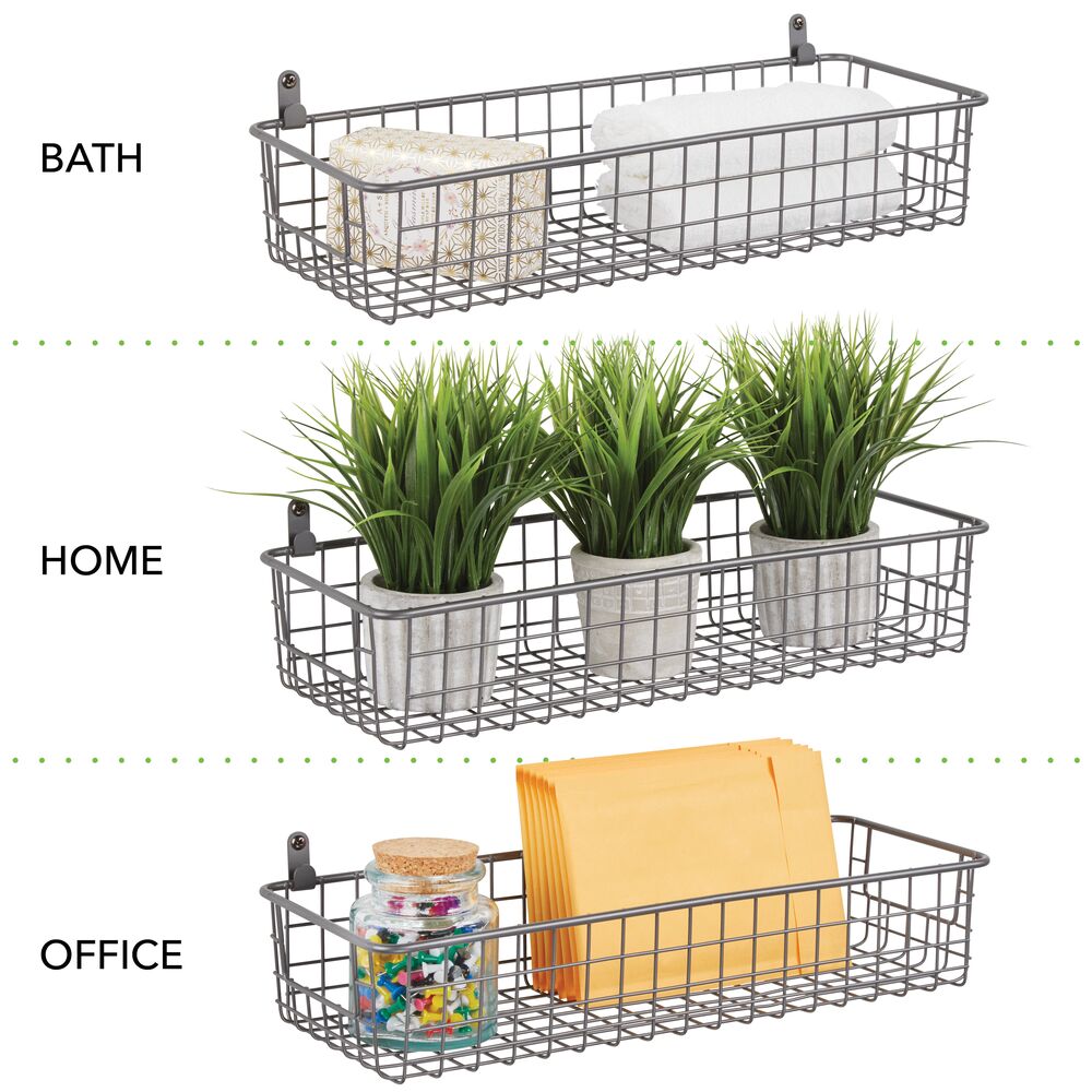 mDesign Metal Wall Mount Hanging Basket Shelf for Home Storage, Small