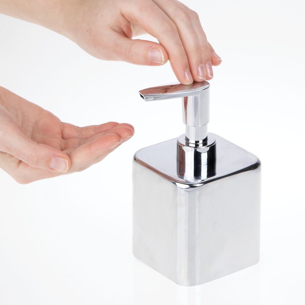 mDesign Small Square Metal Refillable Liquid Hand Soap Dispenser Pump