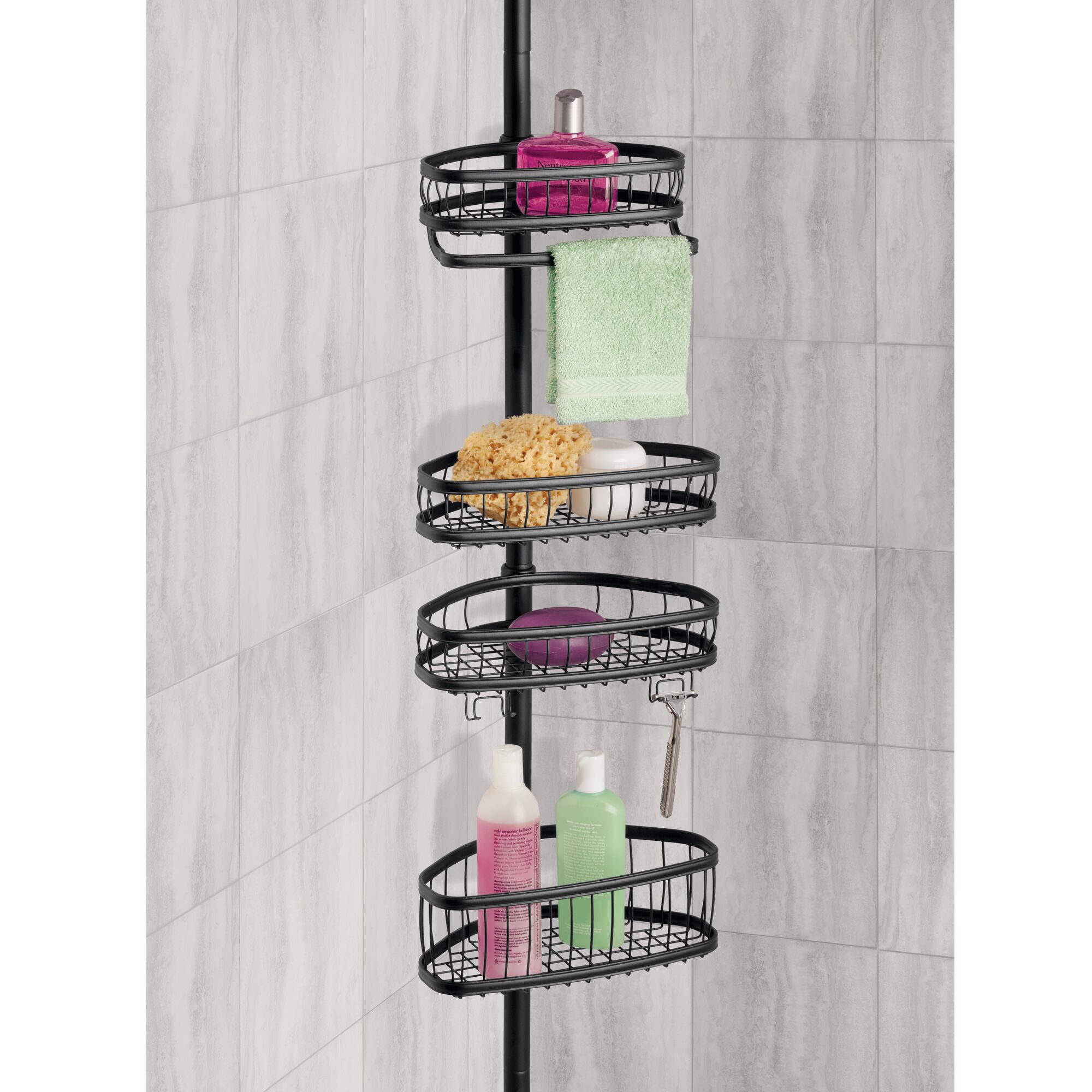 mDesign Bathroom Shower Storage Constant Tension Corner Pole Caddy eBay