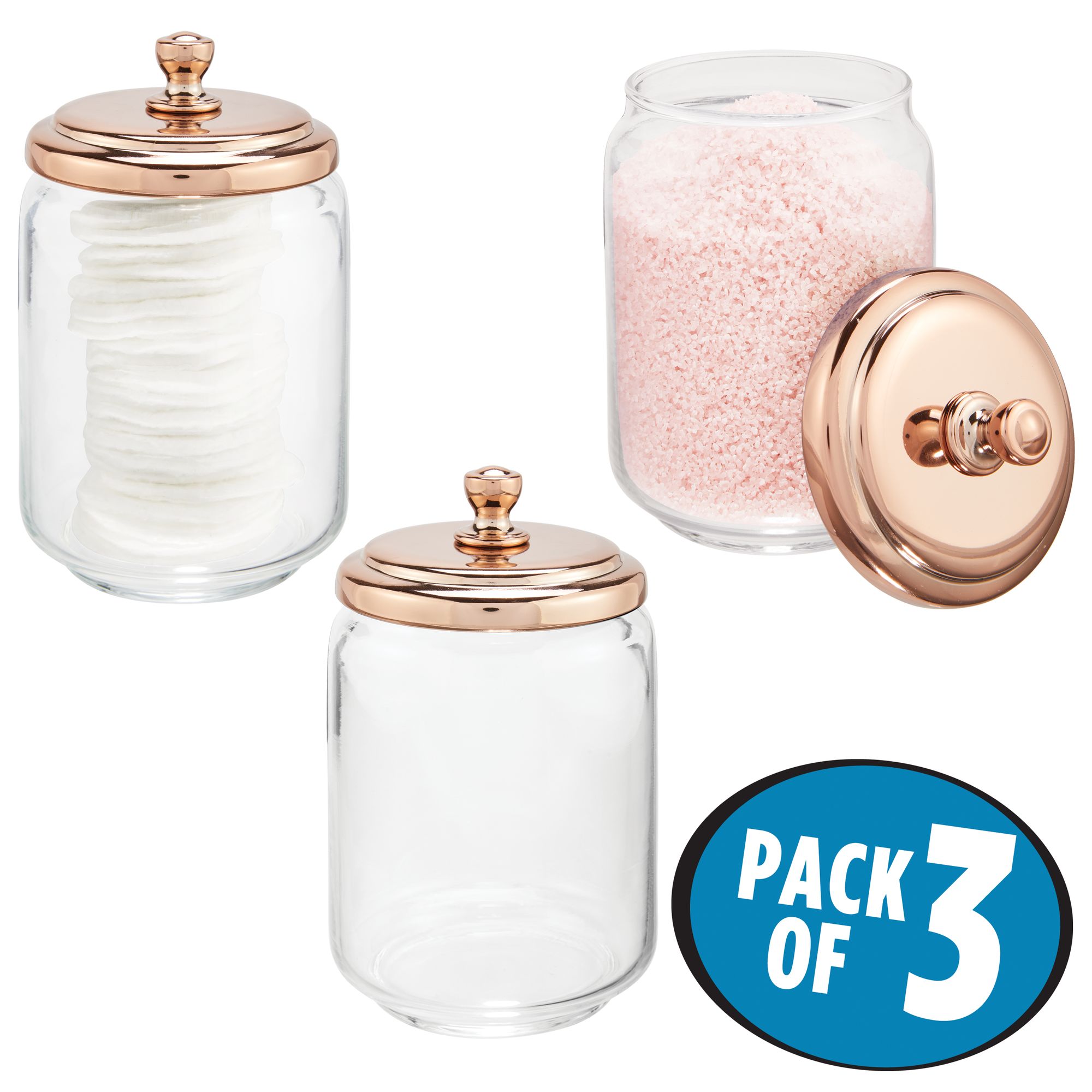mDesign Glass Storage Apothecary Jar for Bathroom Vanity, 3 Pack eBay