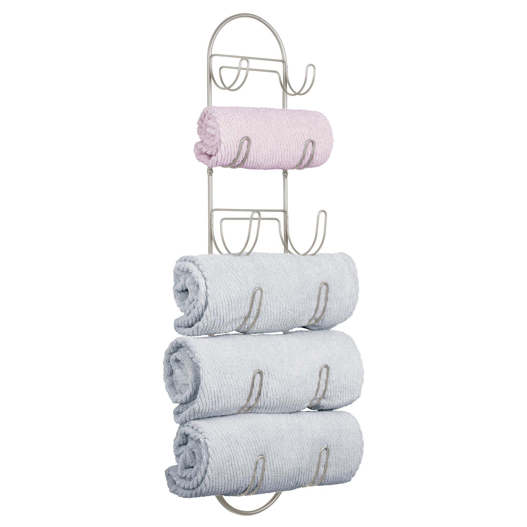 mDesign Metal Wall Mount Bath Towel Storage Organizer Rack, 6 Shelves