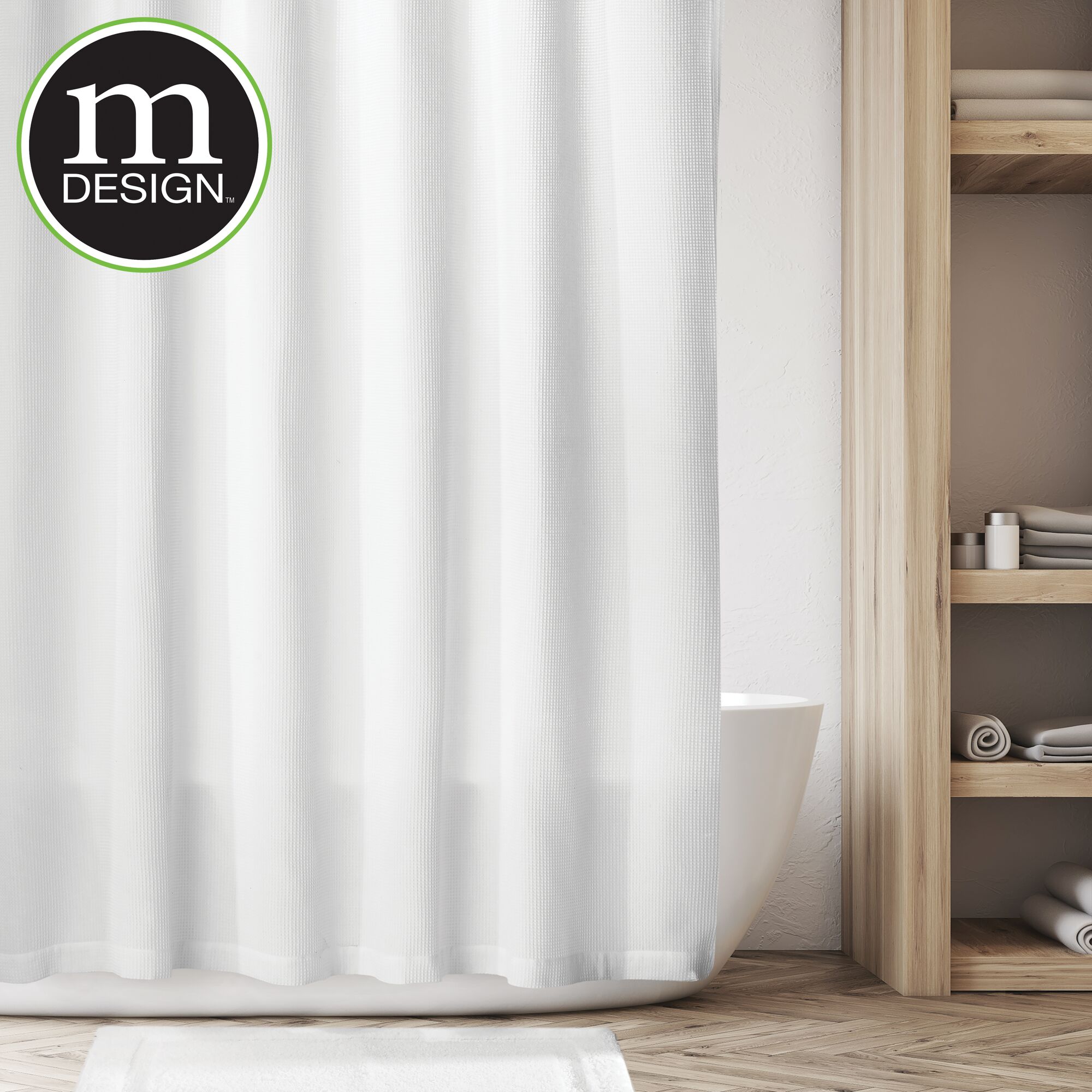 mDesign EXTRA LONG Cotton Waffle Weave Fabric Shower Curtain, 72" x 96