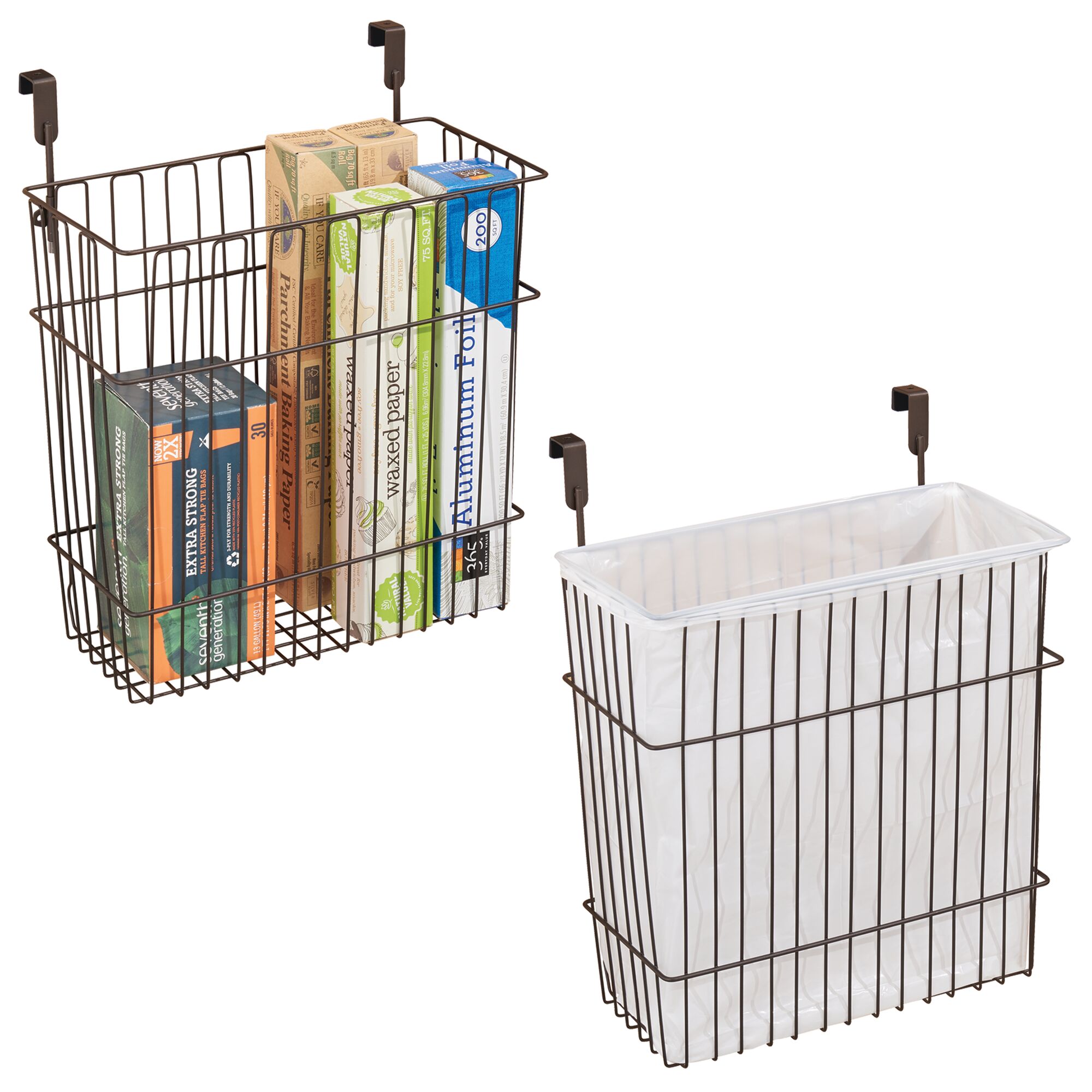 mDesign Wire Over Door Kitchen Storage Basket/Trash Can, 2 Pack