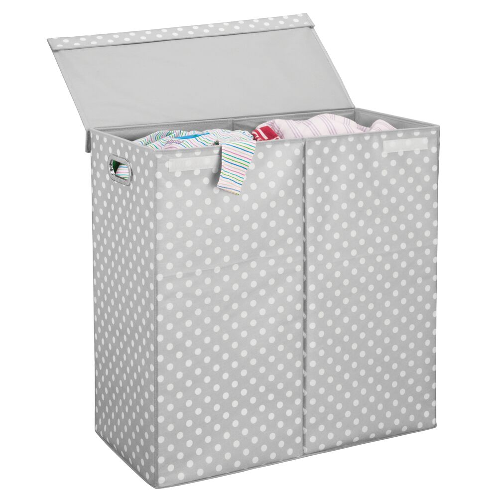 mDesign Divided Laundry Hamper Basket with Lid, Chrome Handles eBay