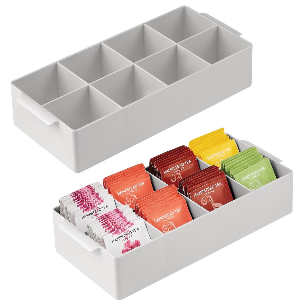 mDesign Plastic Tea Storage Organizer Caddy Tote 8 Sections, 2 Pack
