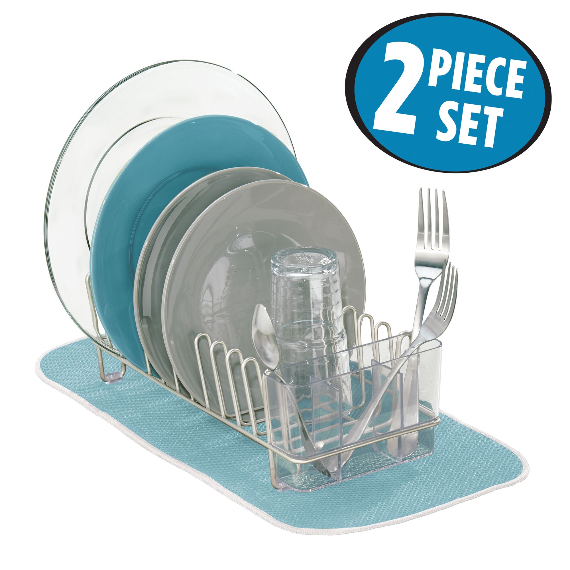 mDesign Compact Dish Drying Rack and Silicone Mat, Set of 2 eBay