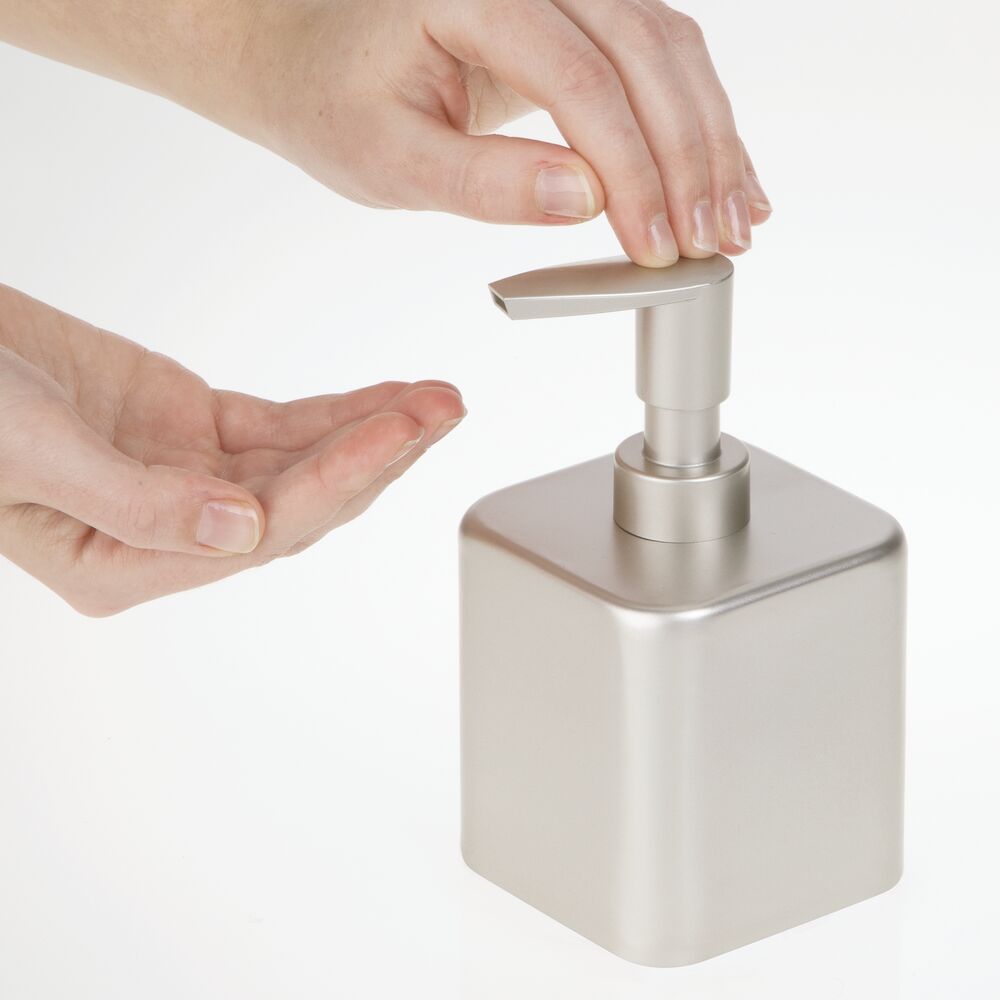 mDesign Small Square Metal Refillable Liquid Hand Soap Dispenser Pump
