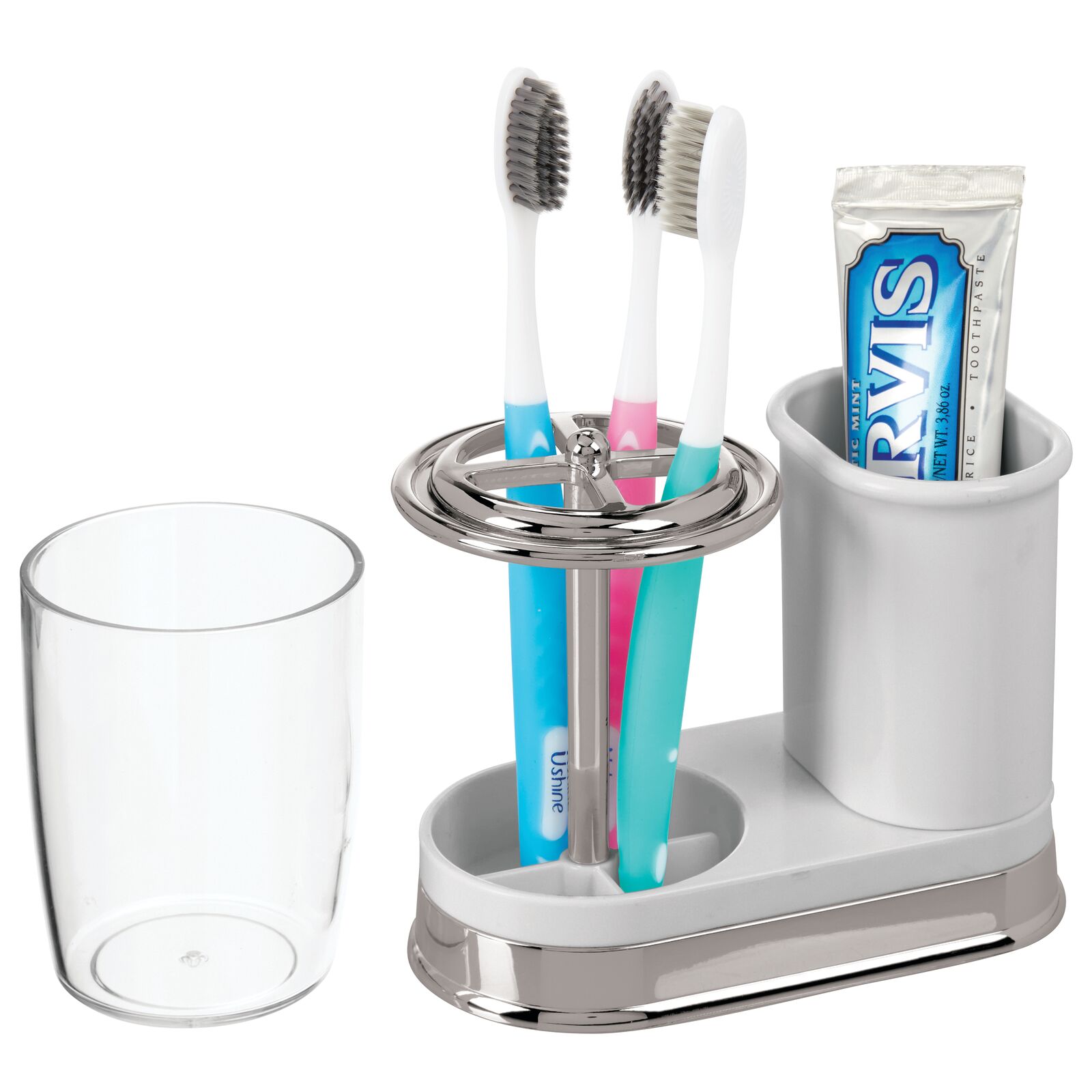 mDesign DUSTFREE DENTAL CENTER Toothpaste & Toothbrush Holder with Cup ...