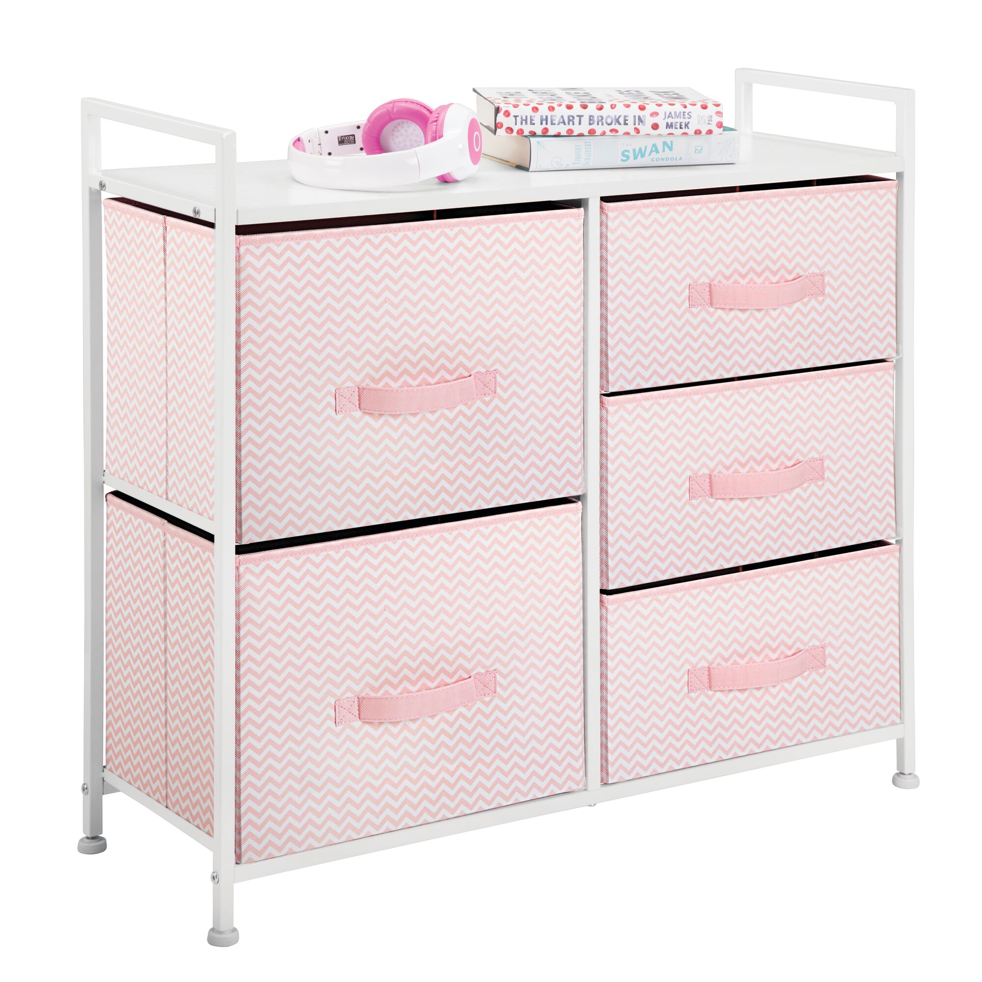 White Nursery Closet Hallway Organizer Unit for Bedroom BAHOM Wide Dresser Storage Tower with 5 Fabric Drawers
