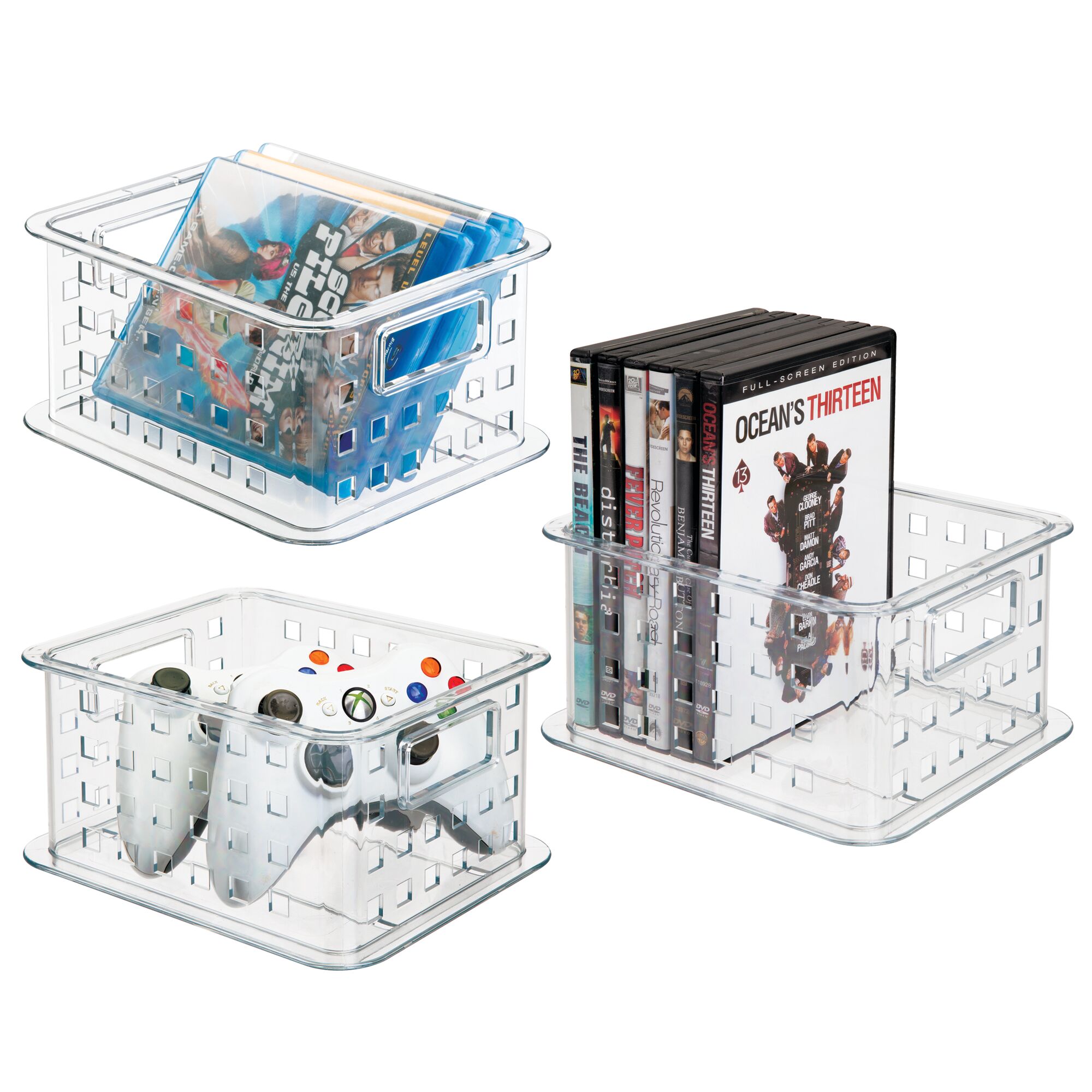 mDesign Plastic Stackable Video Game/DVD Storage Organizer Bin Clear