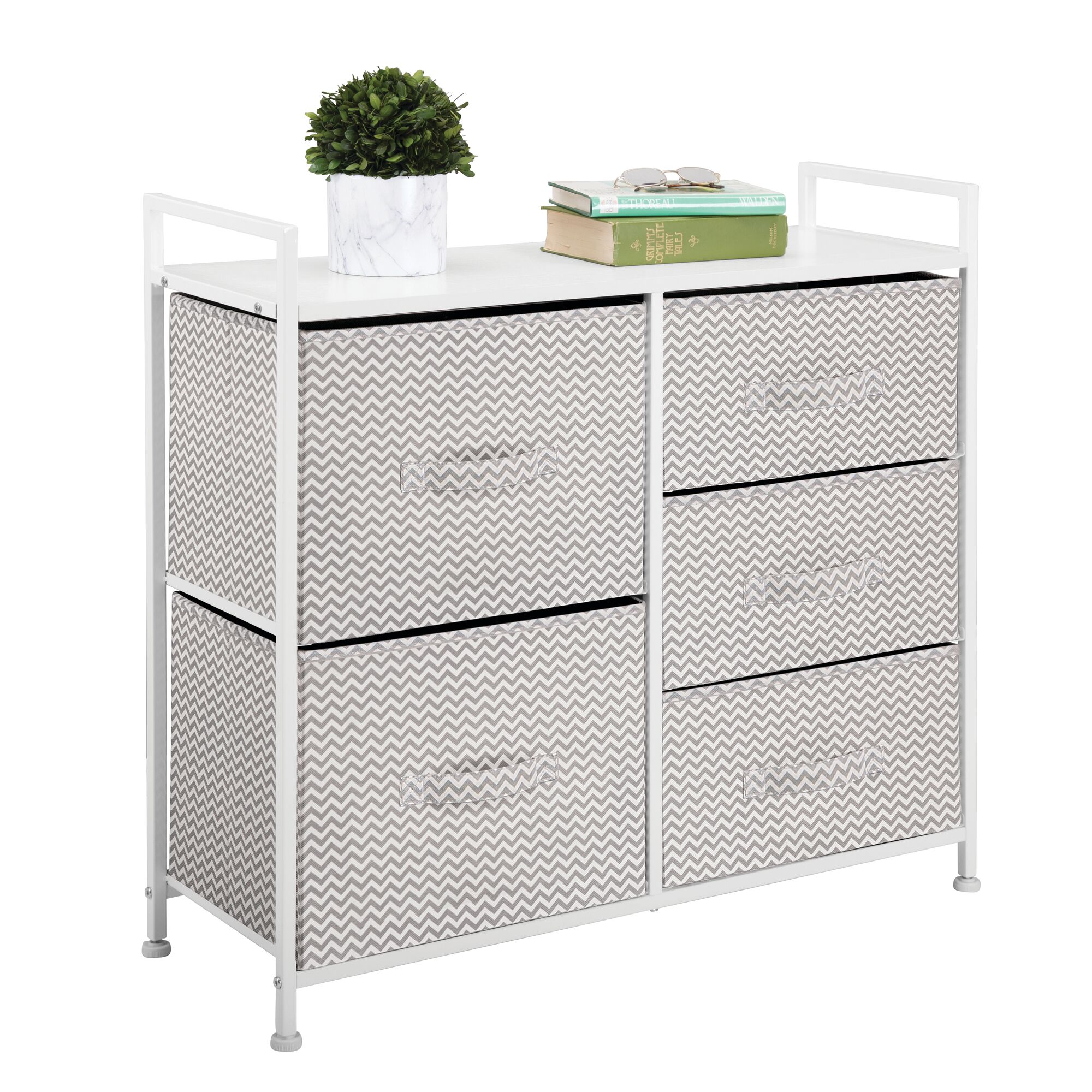 White Nursery Closet Hallway Organizer Unit for Bedroom BAHOM Wide Dresser Storage Tower with 5 Fabric Drawers