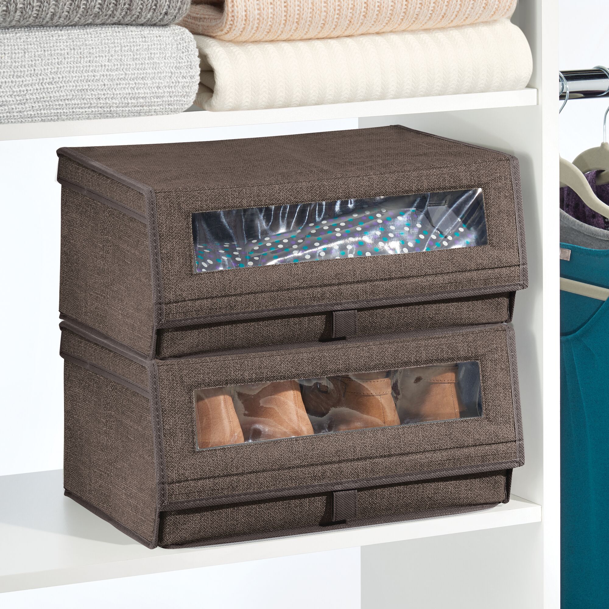 mDesign Stackable Fabric Closet Storage Shoe Box Large eBay