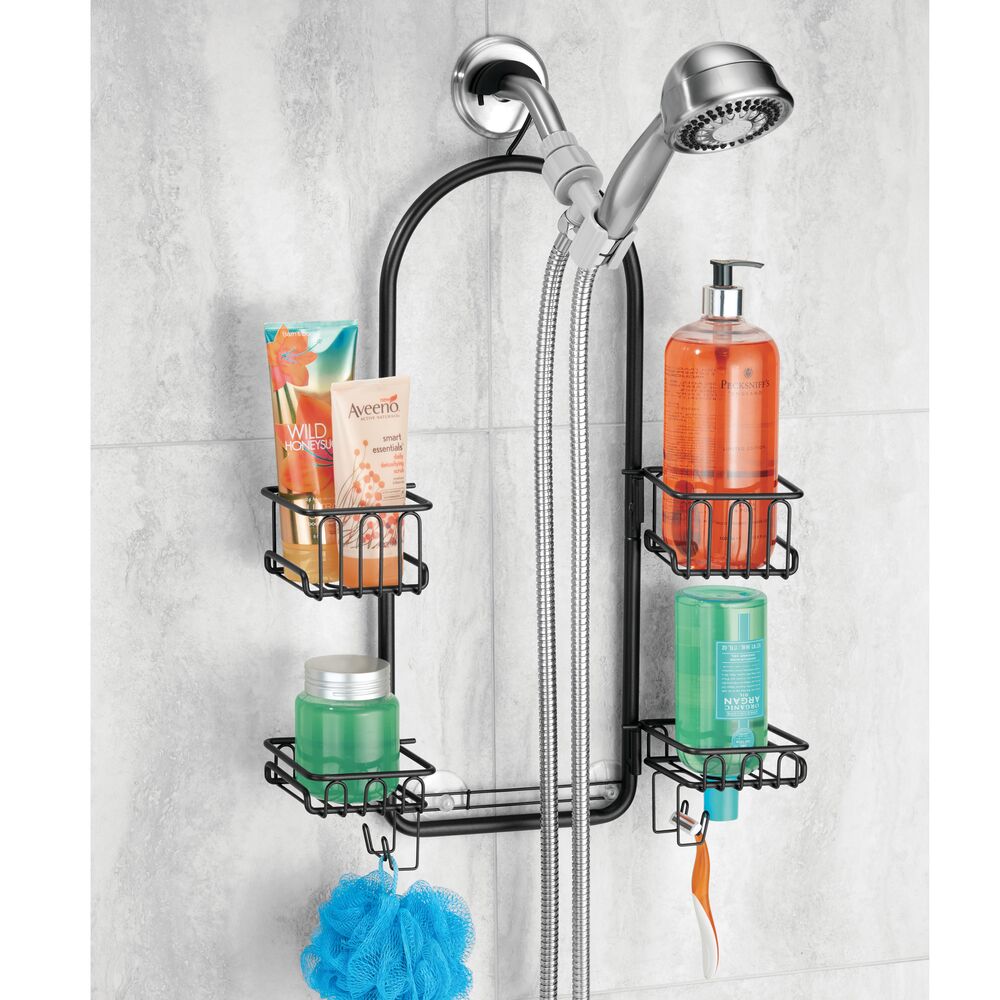 mDesign Shower Caddy for Hand Held Shower Head and Hose, Swivel Baskets
