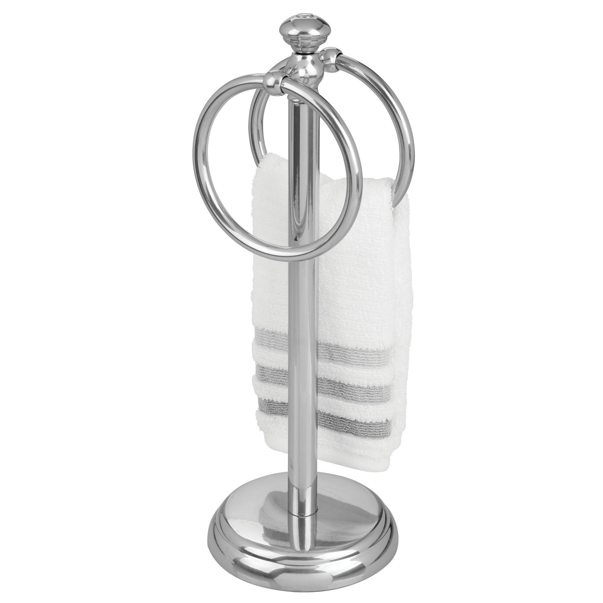 mDesign Steel Bathroom Towel Rack Holder Stand with 2 Hanging Rings