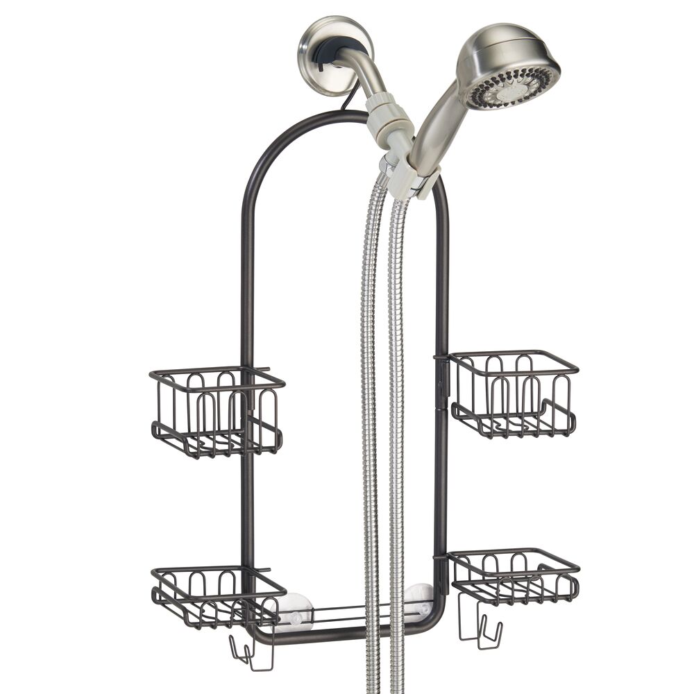 mDesign Shower Caddy for Hand Held Shower Head and Hose, Swivel Baskets