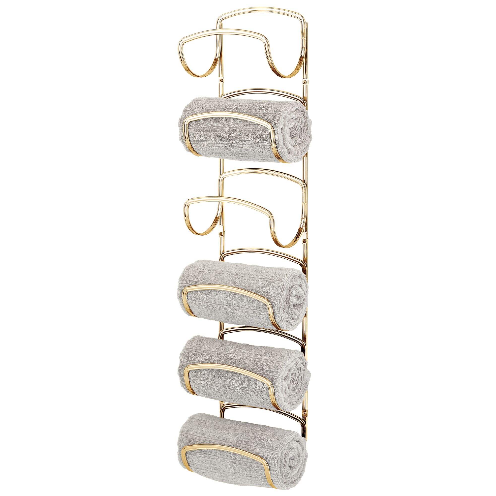 mDesign Steel Towel Holder for Bathroom Wall - Wall Mounted Organizer