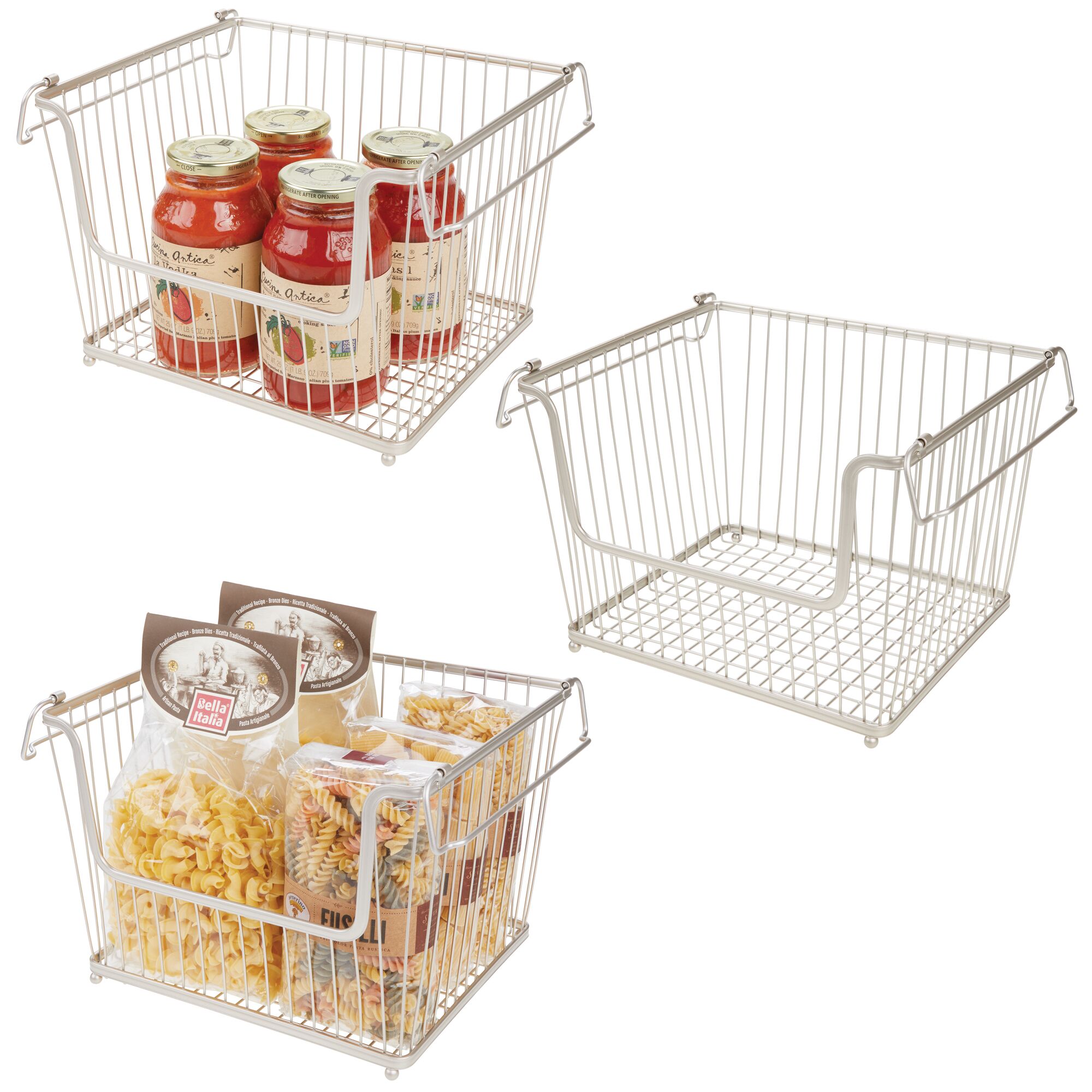 mDesign Metal Stackable Kitchen Storage Basket with Handles, 3 Pack eBay