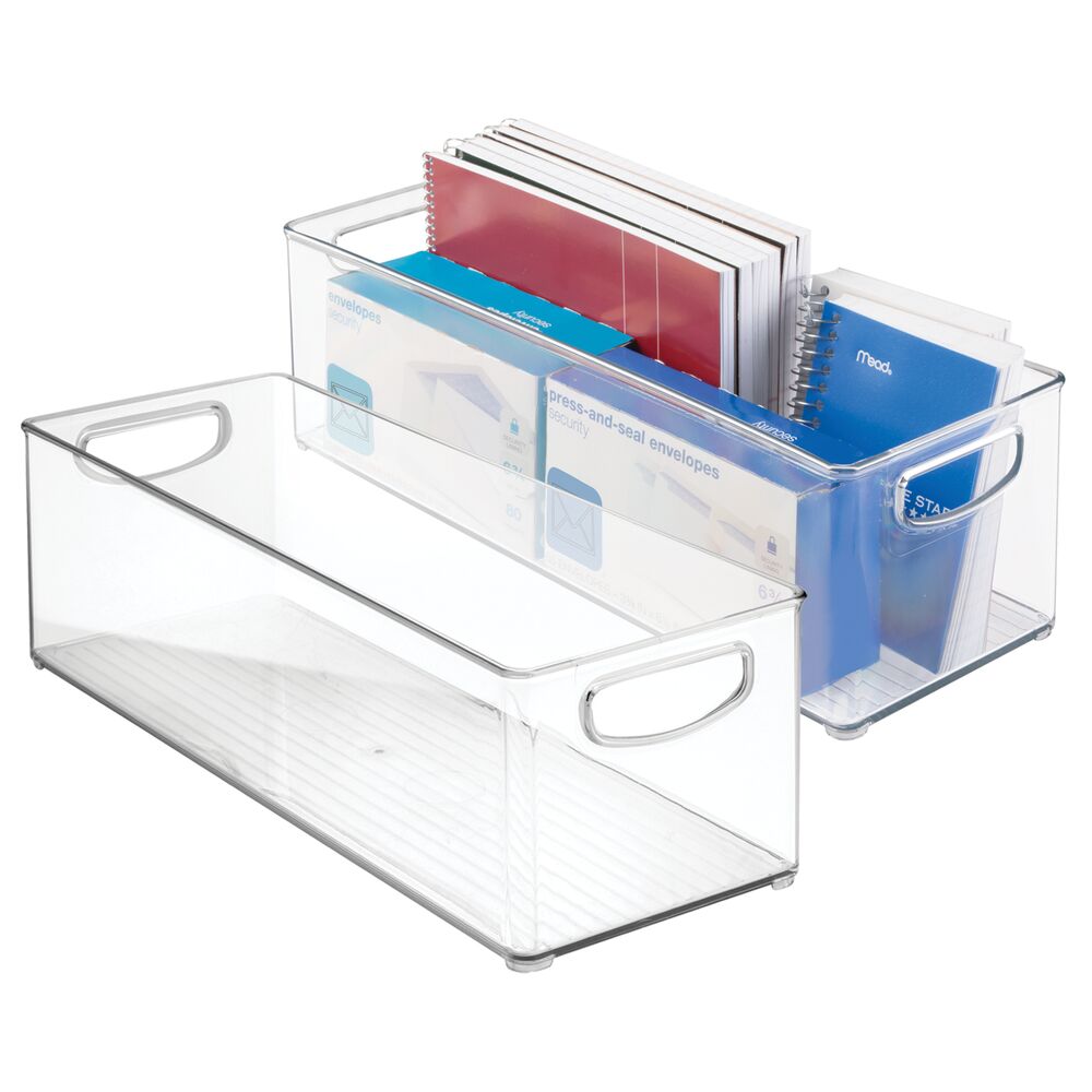 mDesign Stackable Plastic Home Office Storage Bin with Handles, 2 Pack