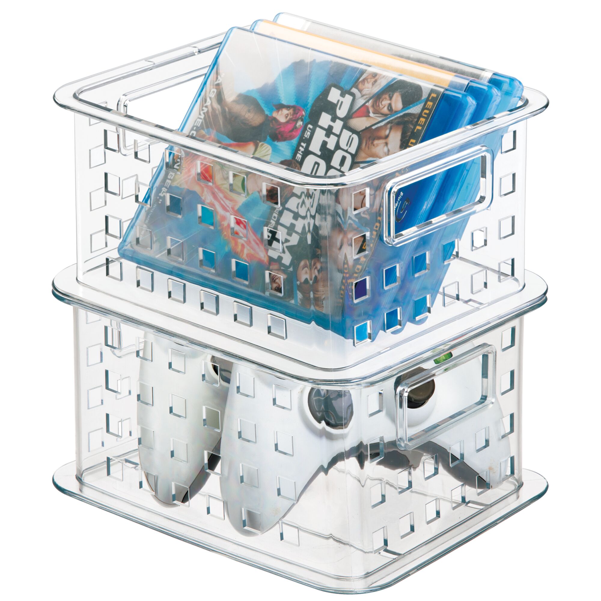 mDesign Plastic Stackable Video Game/DVD Storage Organizer Bin Clear