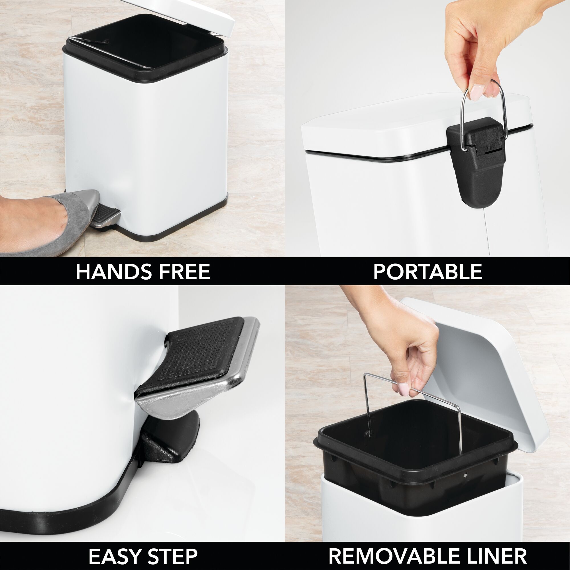 mDesign Small Square Step Trash Can Garbage Bin, Removable Liner, 6L eBay