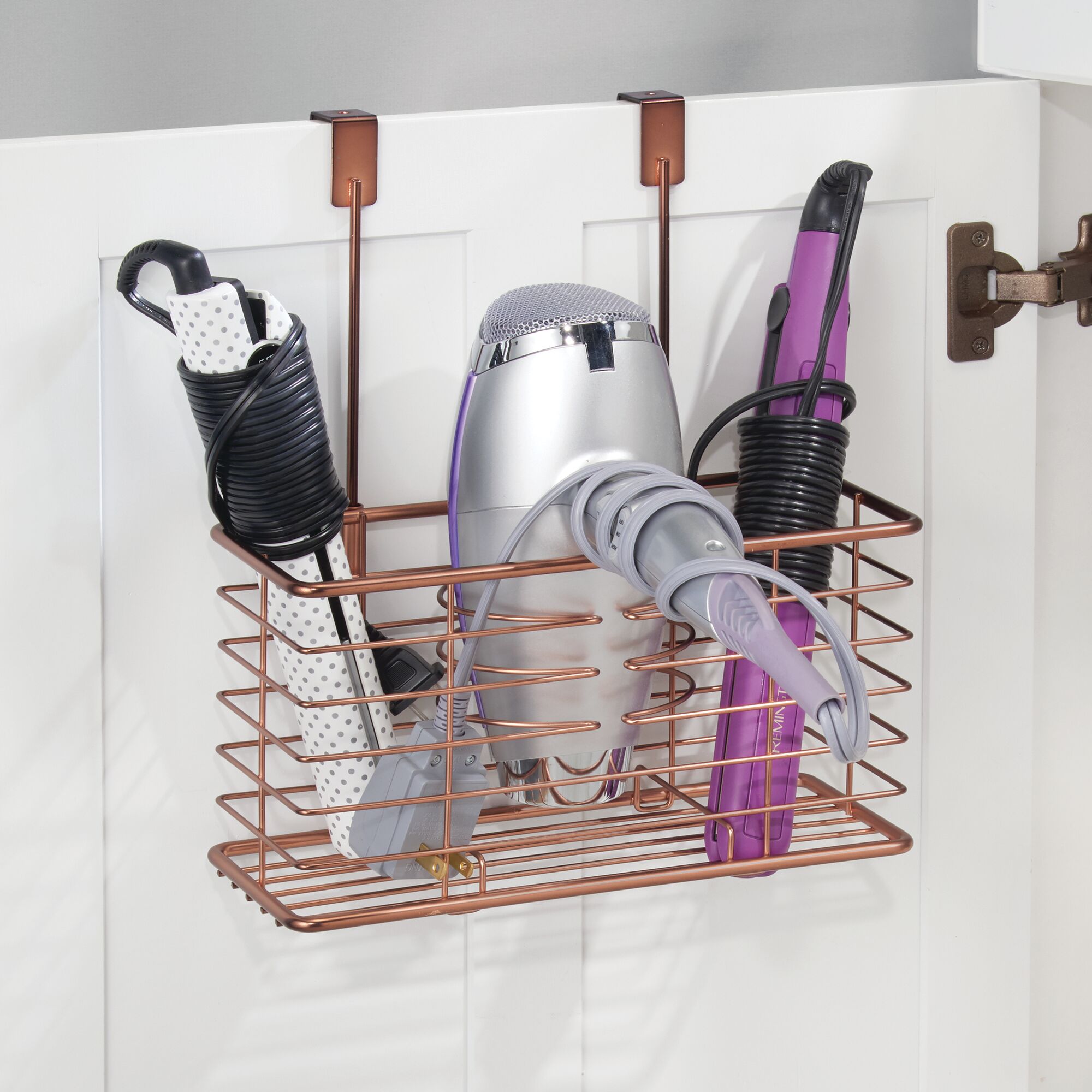 mDesign Steel Over Hair Dryer Storage Organizer Holder