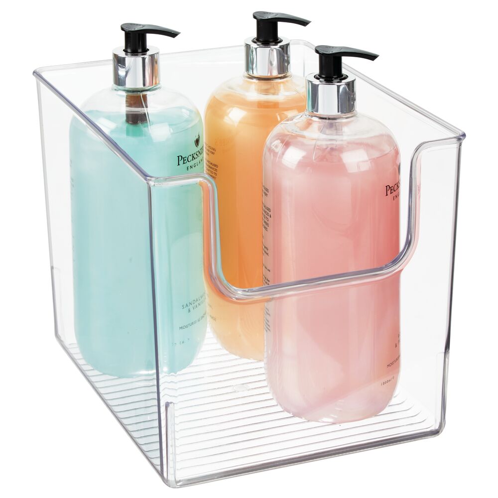 mDesign Plastic Bathroom Storage Organizer Basket Bin, 8" Wide Clear