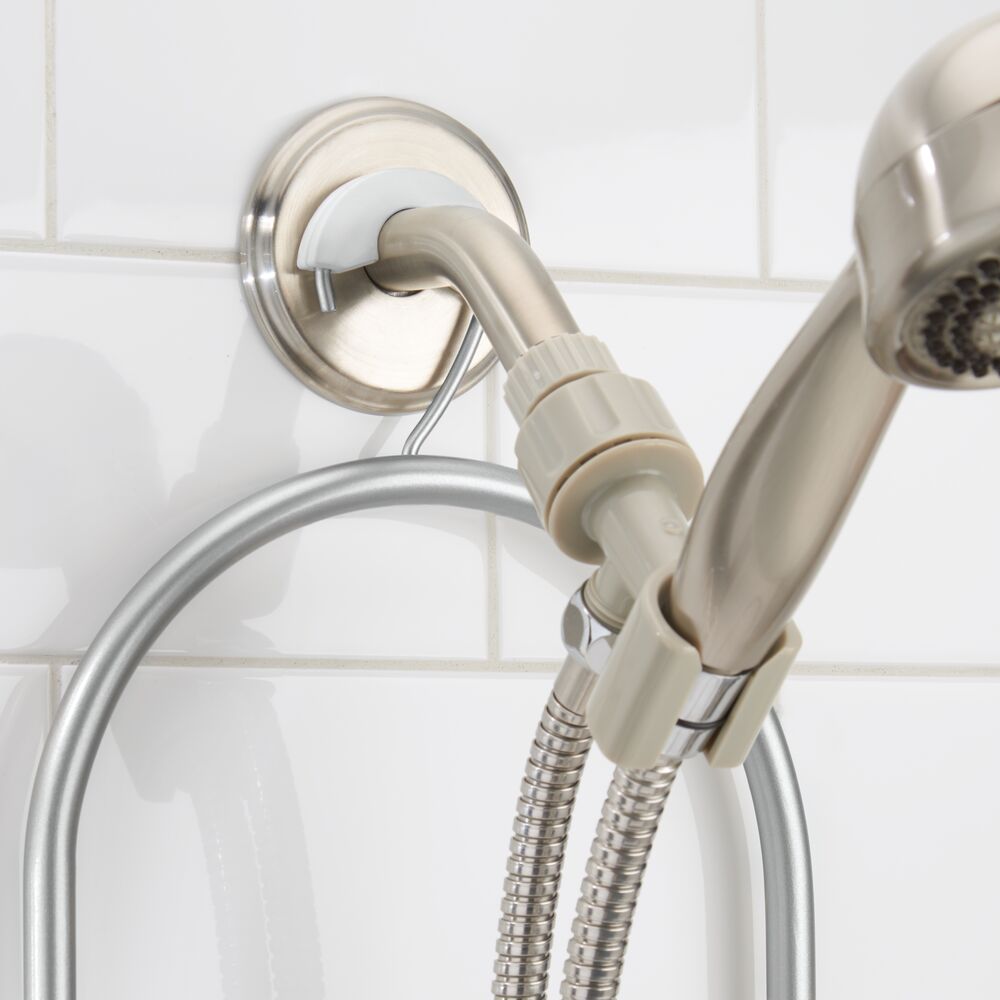 mDesign Shower Caddy for Hand Held Shower Head and Hose, Swivel Baskets