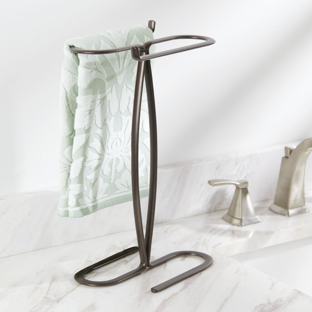 mDesign Metal Hand Towel Holder Stand for Bathroom Vanity ...