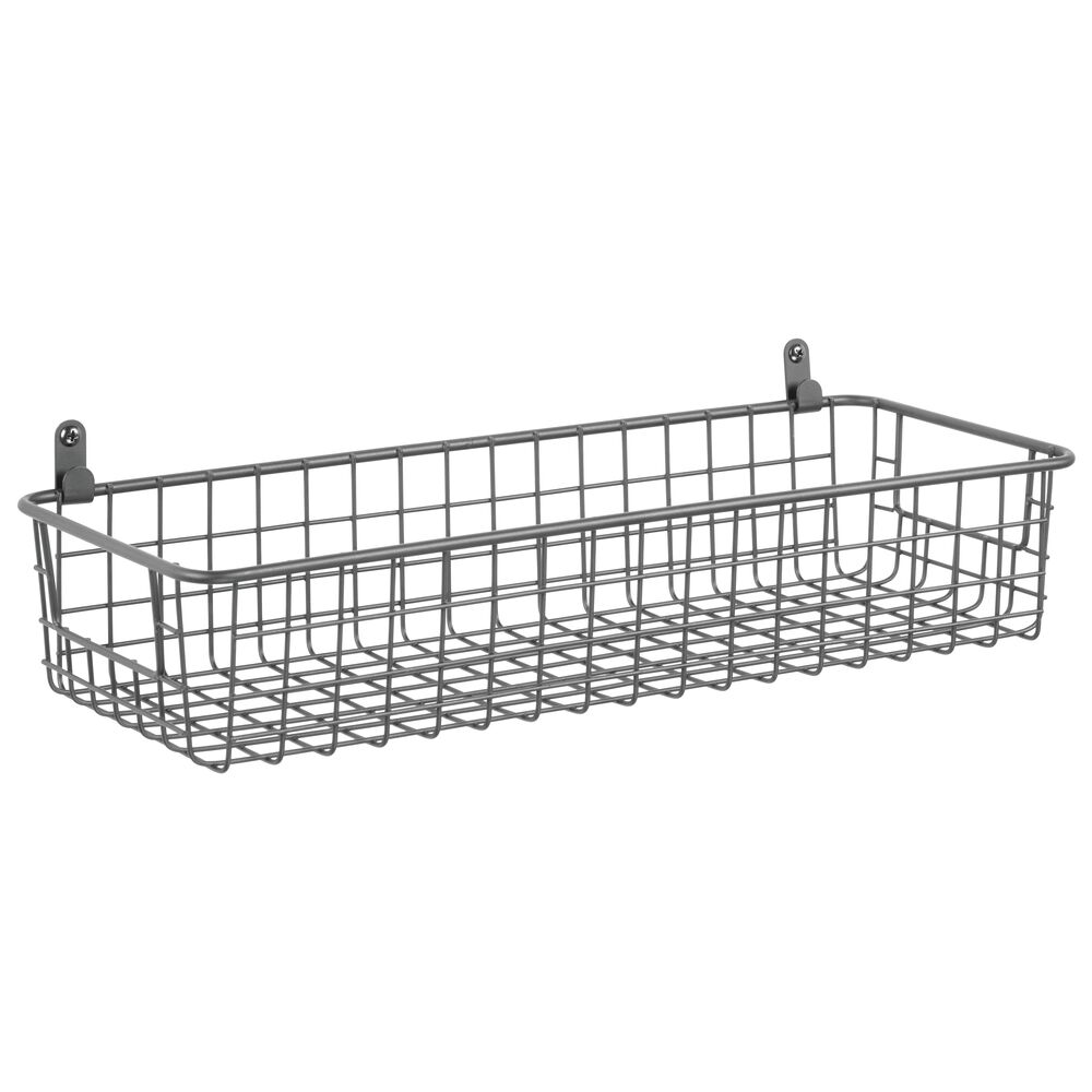 mDesign Metal Wall Mount Hanging Basket Shelf for Home Storage, Small