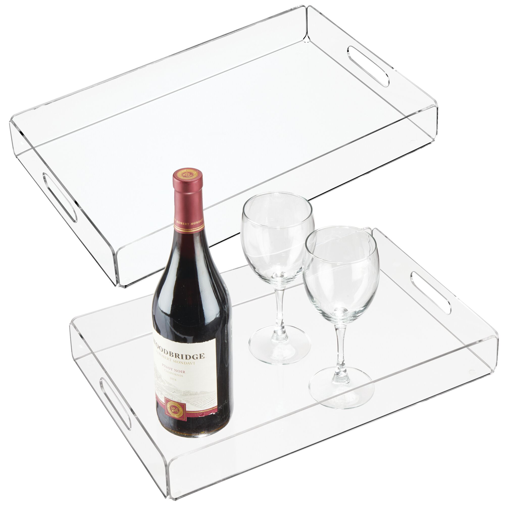 mDesign Acrylic Rectangular Serving Tray with Handles, 2 Pack Clear