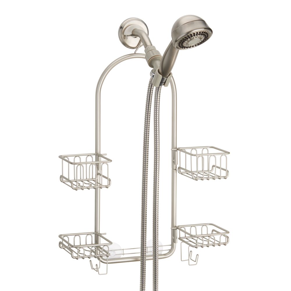 mDesign Shower Caddy for Hand Held Shower Head and Hose, Swivel Baskets
