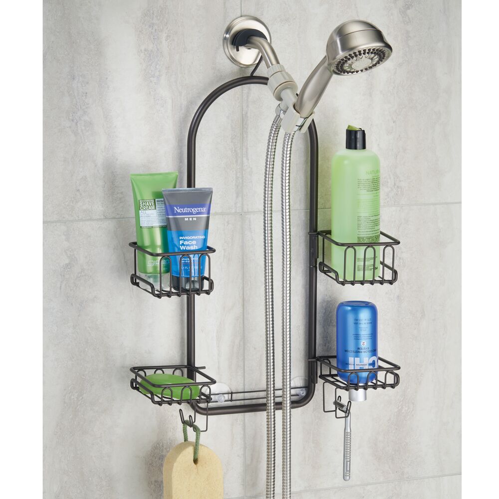 mDesign Shower Caddy for Hand Held Shower Head and Hose, Swivel Baskets