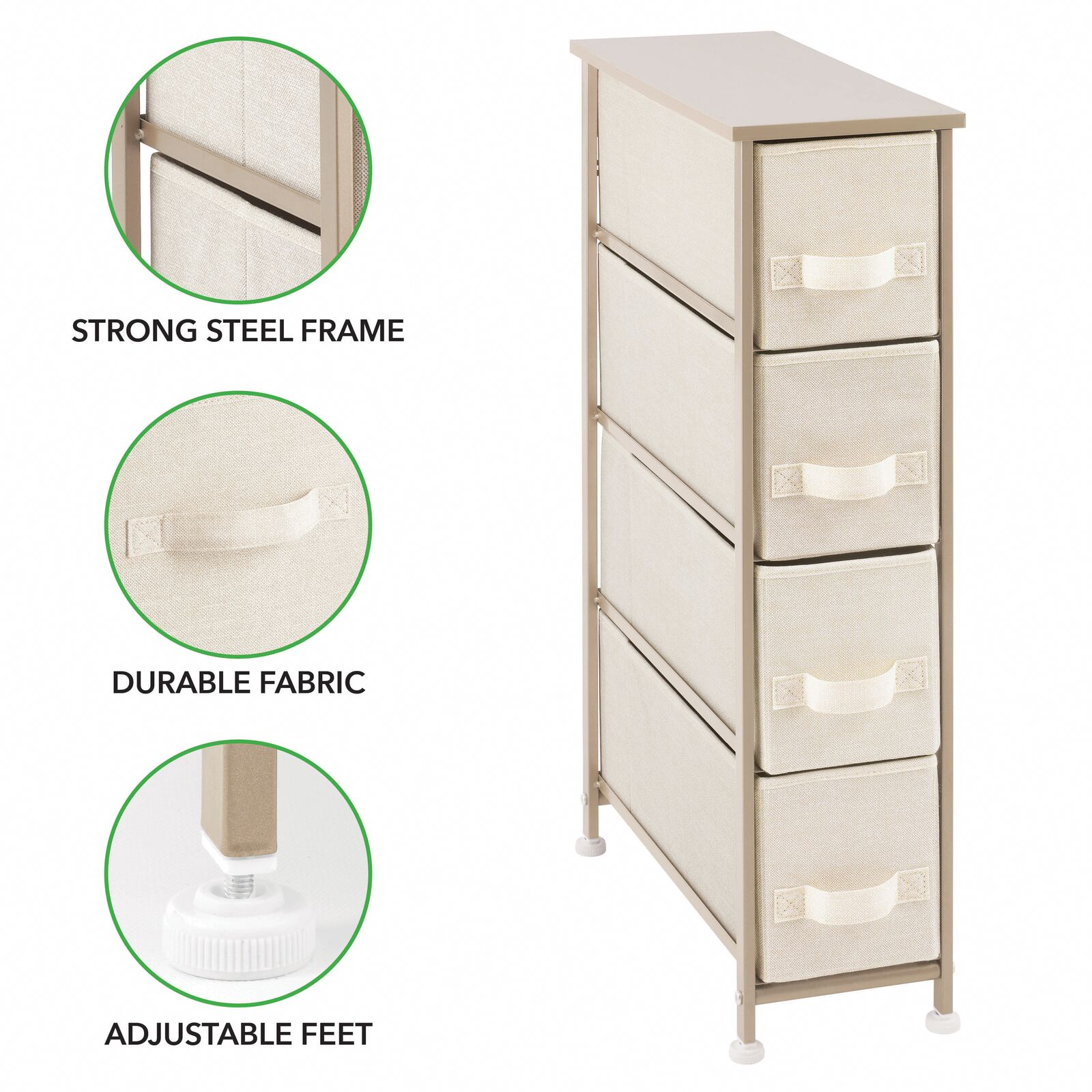 mDesign Narrow Dresser Storage Organizer Tower, 4 Drawers eBay