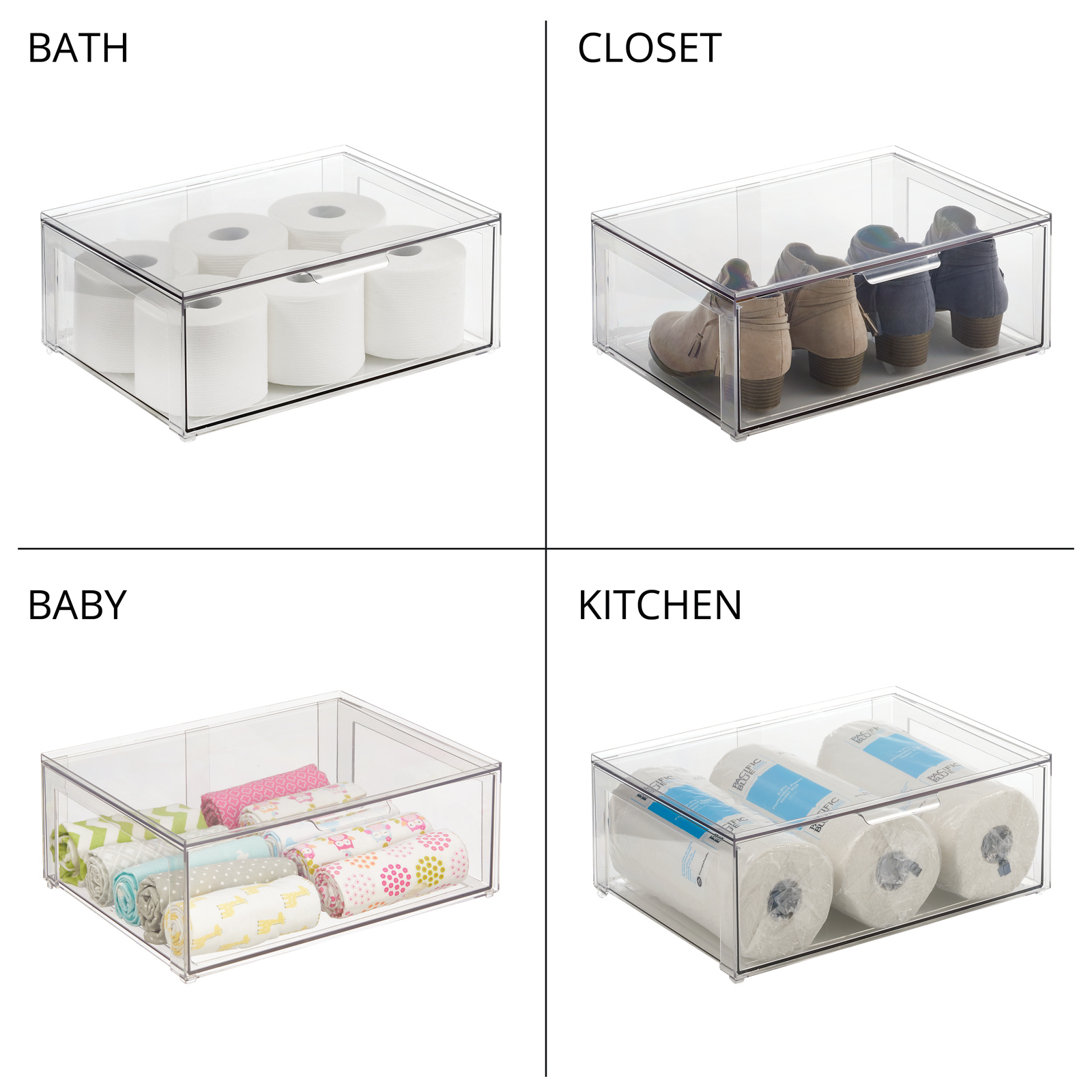 mDesign Plastic Stackable Closet Storage Box with PullOut Drawer