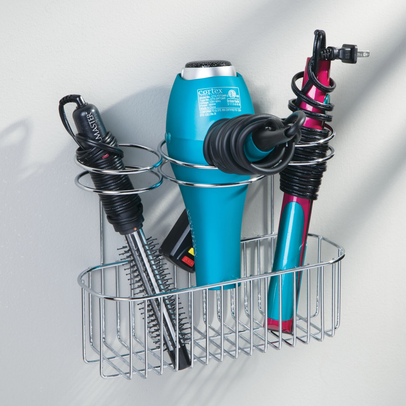 mDesign Metal Wall Mount Hair Care & Styling Tool Storage Basket