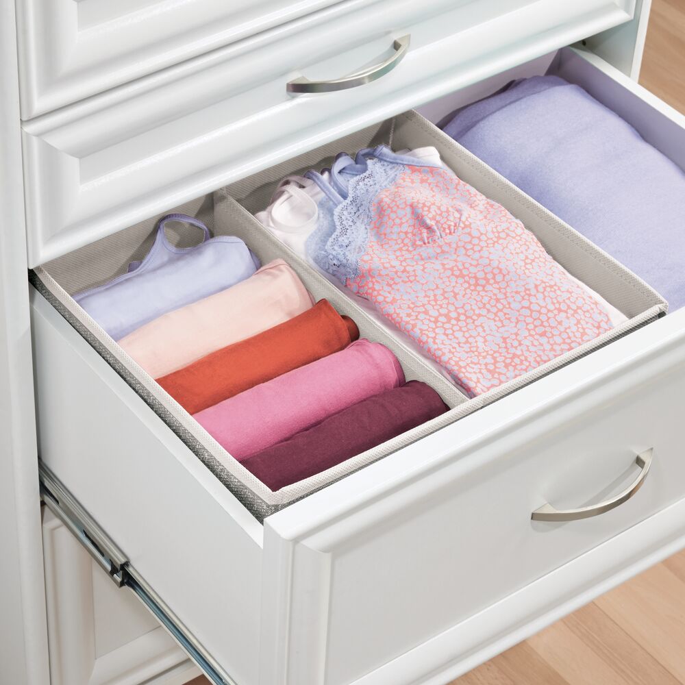 Mdesign Fabric Dresser Drawer Closet Storage 2 Section Tray For