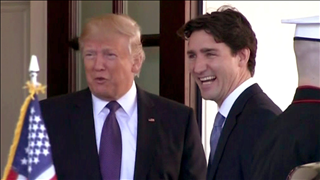 Pres Donald Trump & Canadian Prime Minister Justin Trudeau side by side photo. Trump Trudeau
