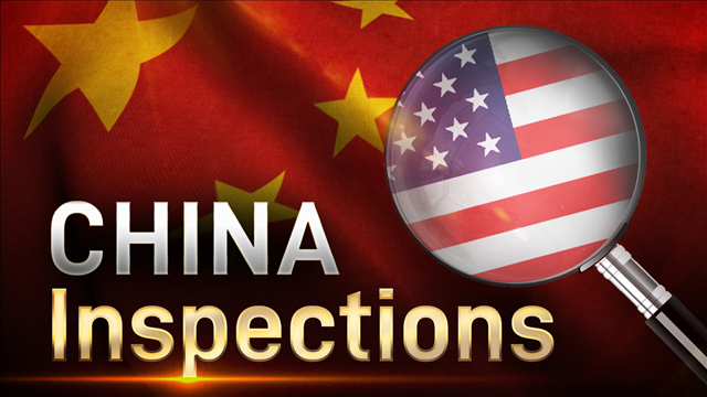 China flag, including magnifying glass as import inspections are intensified due to growing trade spat in 2018. China Inspections