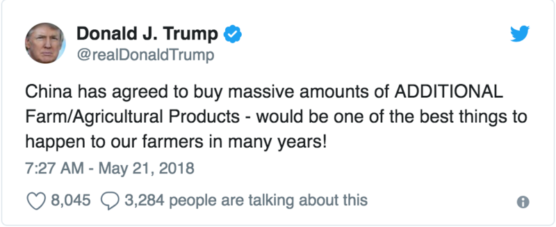 Trump tweets about calling off China trade war. Trump Tweet China