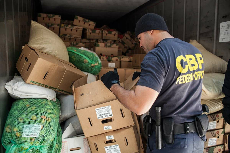CBP Officer inspects a container