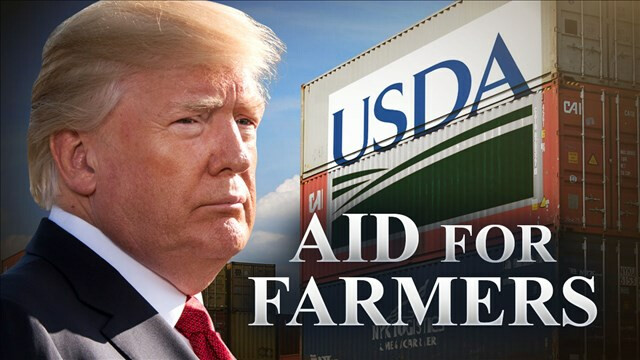 Aid for farmers (title) includes headshot of Pres Trump and USDA logo Aid for Farmers